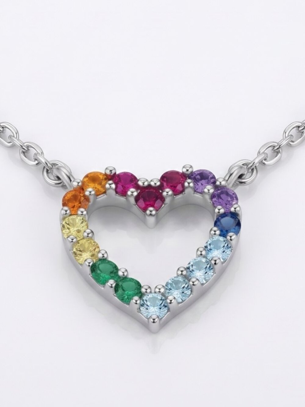 Multicolor Rainbow Heart Gemstone Necklace, Rainbow Necklace Collection